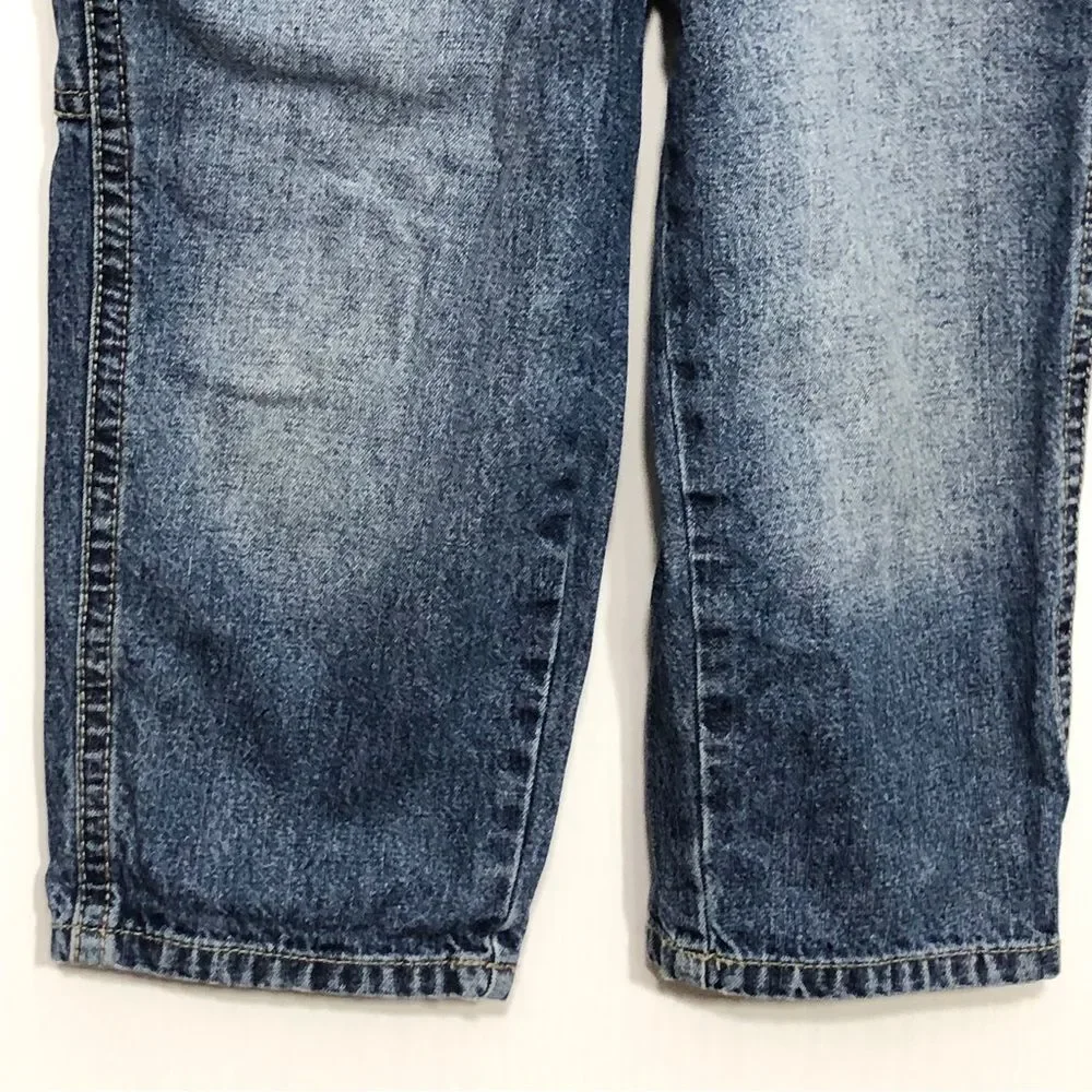 OshKosh B’Gosh Denim Overalls Boys Size 4 Red White Blue Striped Straps USA